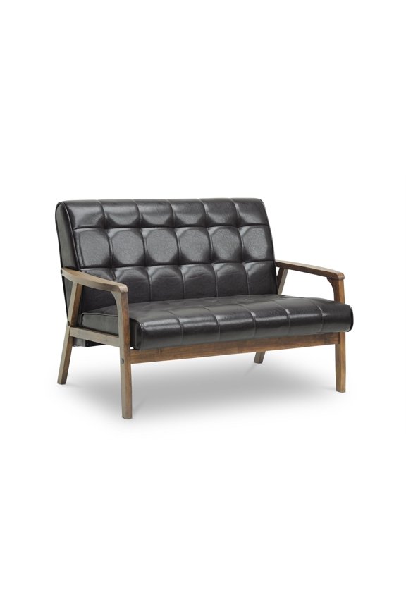 Faux Leather Loveseat in Brown