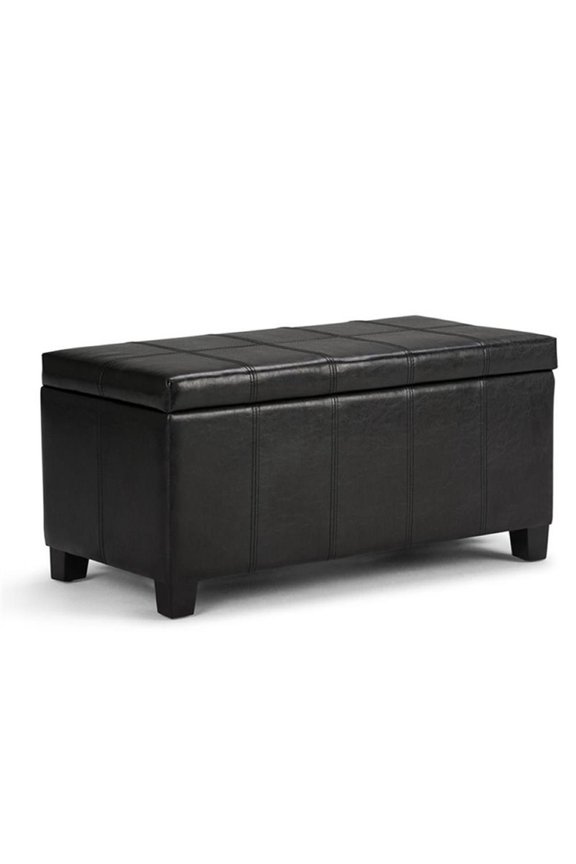Faux Leather Black Storage Bench Rectangular 36" Unassembled