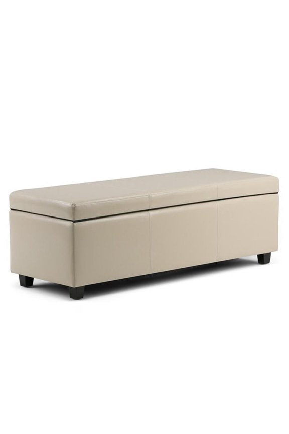 Faux Leather Storage Bench in Cream