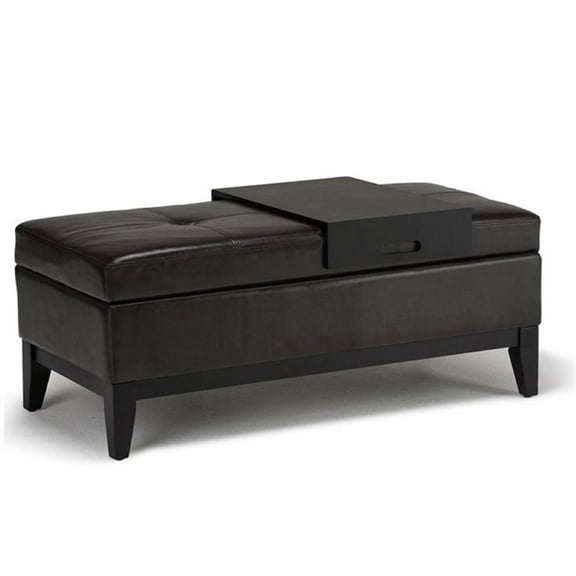 Atlin Designs Faux Leather Storage Bench with Tray in Brown