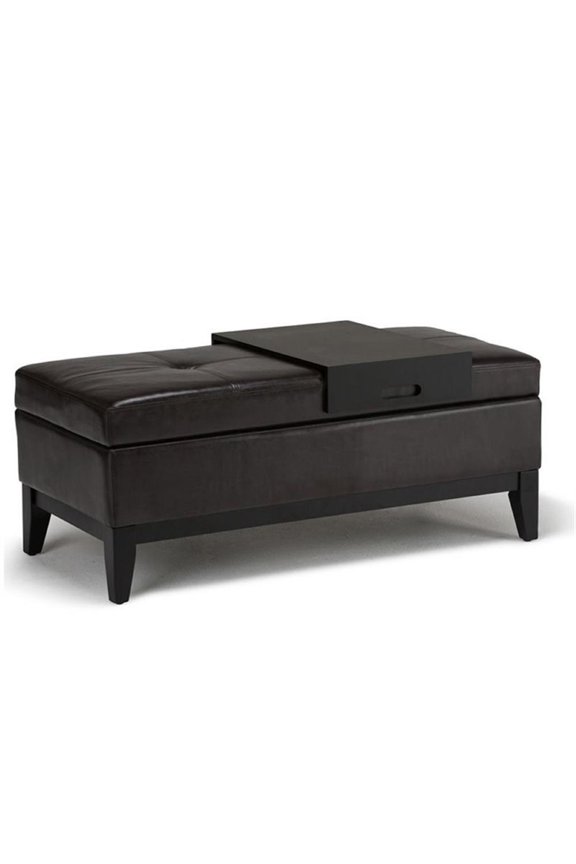 Faux Leather Storage Bench with Tray in Brown