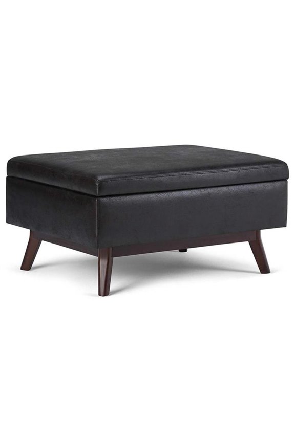 Faux Leather Storage Coffee Table Ottoman in Black
