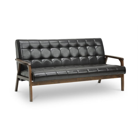 Atlin Designs Faux Leather Tufted Sofa in Brown