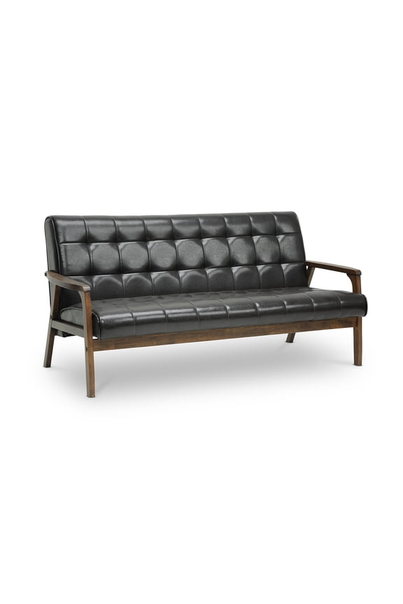 Faux Leather Tufted Sofa in Brown