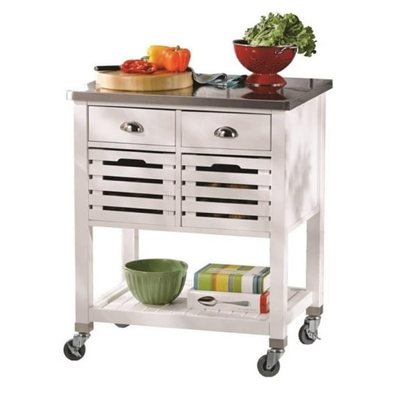 Atlin Designs Kitchen Cart with Stainless Steel Top in White