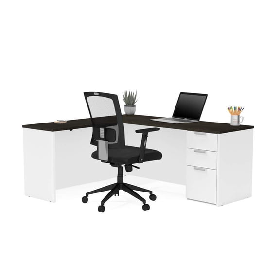 Atlin Designs L Desk in White and Deep Gray