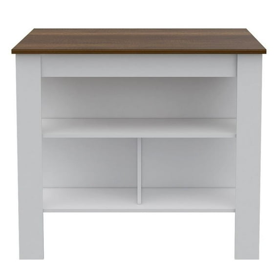 Atlin Designs Engineered Wood White/Walnut Kitchen Island Rectangular Easy to Assemble