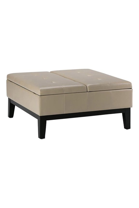 Modern Faux Leather Coffee Table Storage Ottoman in Cream