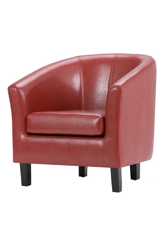 Modern Faux Leather Upholstered Tub Chair in Red