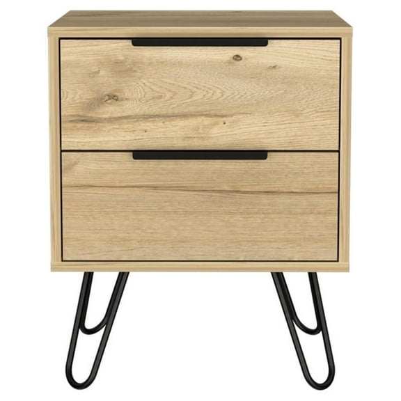 Atlin Designs Modern Metal Bedroom Nightstand with 2-Drawer in Light Oak