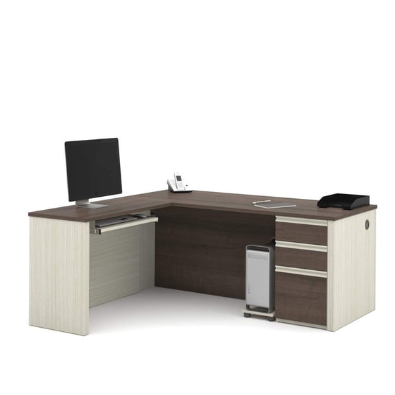 Atlin Designs Modern Wood L-Desk in White Chocolate and Antigua