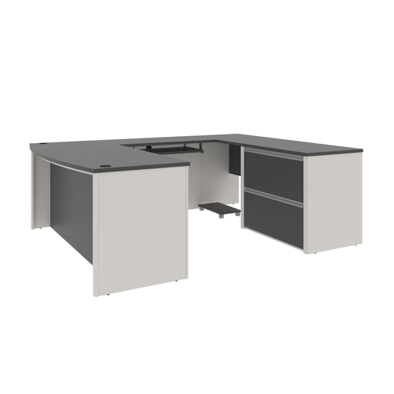 Atlin Designs Modern Wood U-Shape Home Office Set with Pedestal in Slate Gray