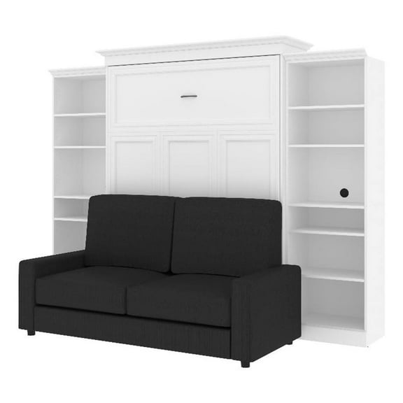 Atlin Designs Queen Size Modern Wood Murphy Bed with Sofa, White / Gray