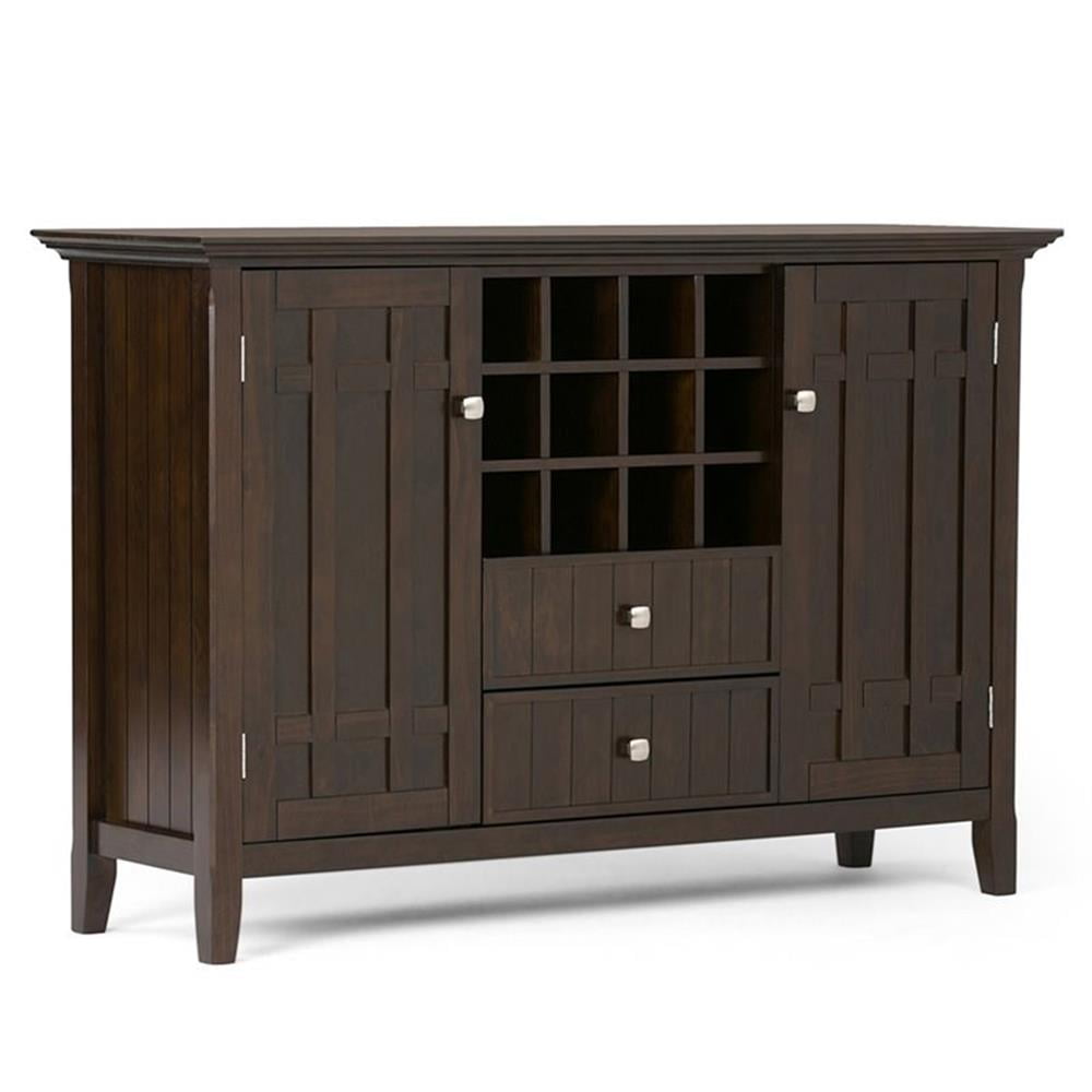 Rustic Dark Tobacco Solid Pine Sideboard with Wine Rack