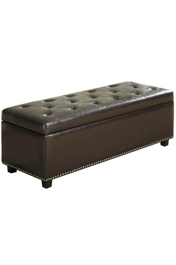 Bonded Leather Brown Storage Bench Rectangular Tufted 48" Unassembled