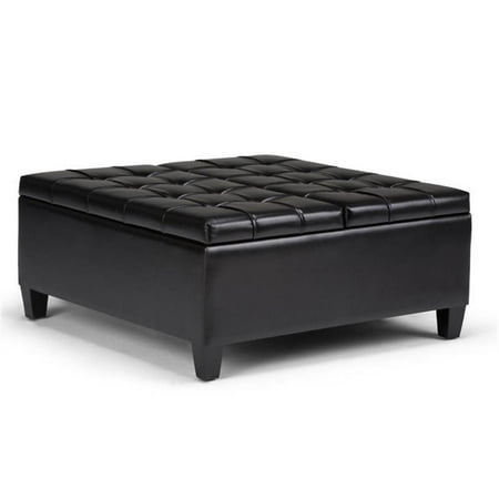 Atlin Designs Faux Leather Midnight Black Coffee Table Ottoman Rectangular Tufted 36" Unassembled