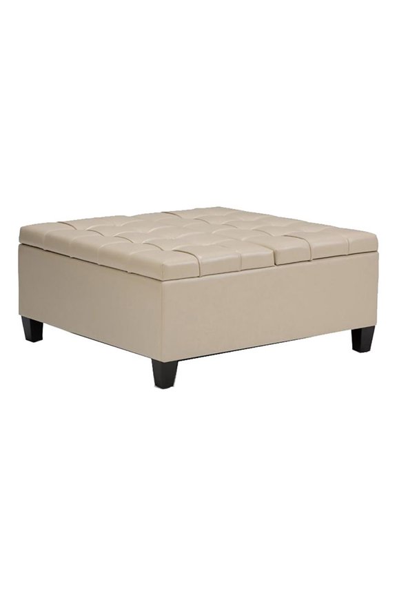 Faux Leather Satin Cream Ottoman Square Tufted 36" Unassembled