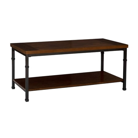 Atlin Designs Transitional Wood Coffee Table with Shelves in Brown