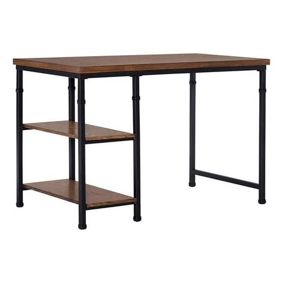 Atlin Designs Transitional Wood Desk with 2 Shelves in Brown Stained/Black