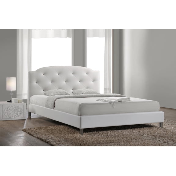 Atlin Designs Upholstered Full Faux Leather Platform Bed in White