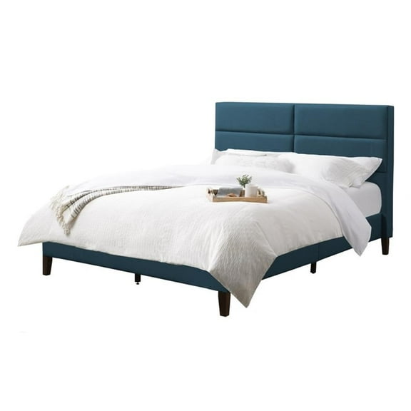 Atlin Designs Upholstered Modern Fabric Double/Ful Panel Bed in Ocean Blue