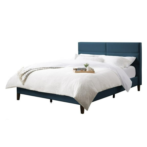 Atlin Designs Upholstered Modern Fabric Queen Panel Bed in Ocean Blue