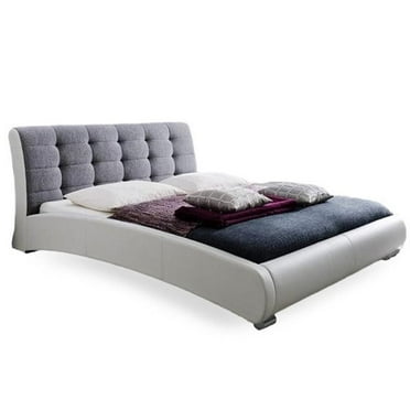 Atlin Designs Upholstered Queen Leather Tufted Bed in White