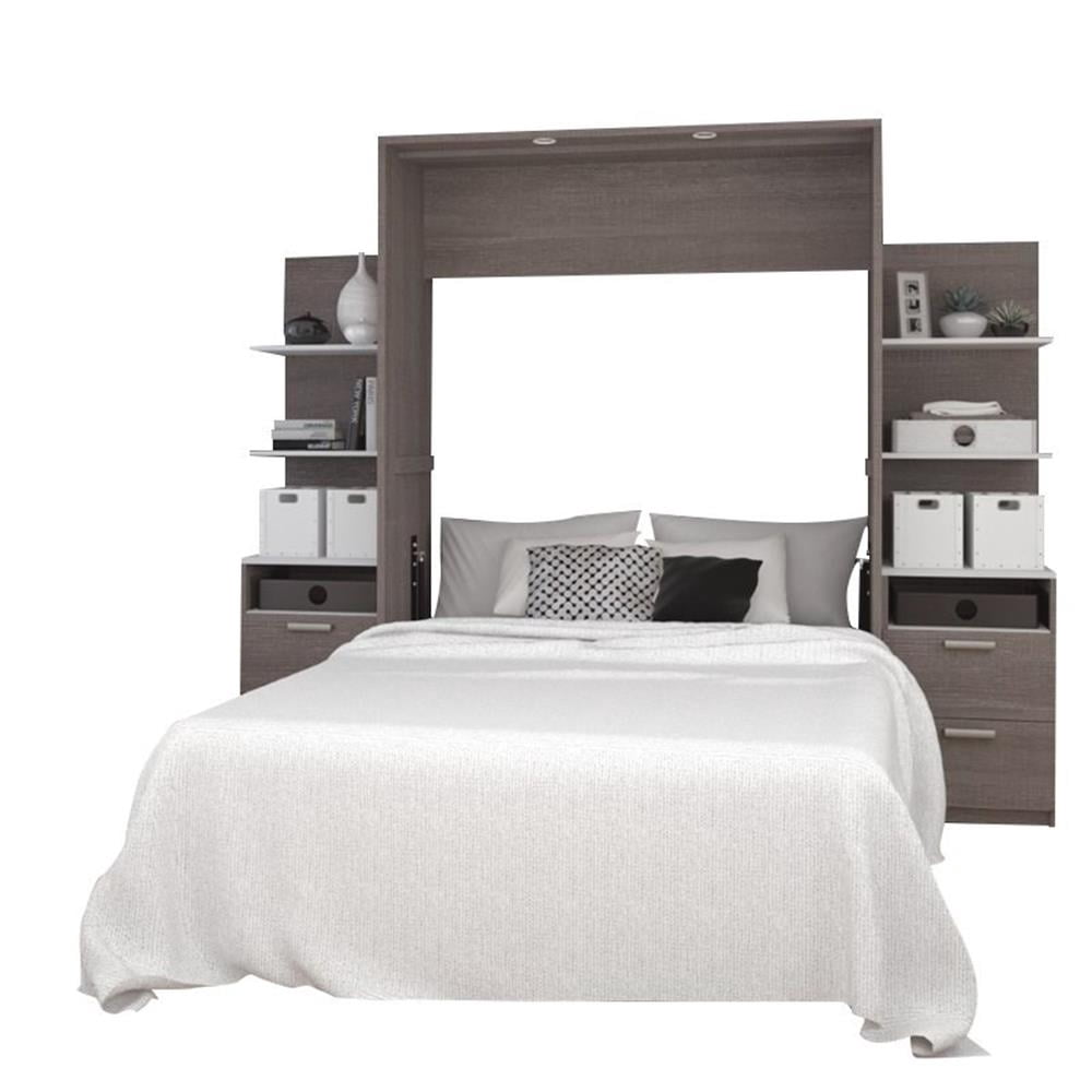 Atlin Designs Wood Full Murphy Bed with Nightstand in Bark Gray/White ...