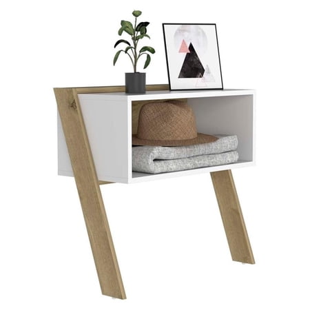 Atlin Designs Wood Night Stand with One Open Shelf in Light Oak/White