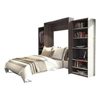 Atlin Designs Wood Queen Murphy Bed with 2 Closet Organizers in Bark Gray/White