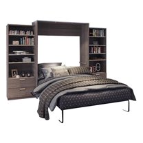 Atlin Designs Wood Queen Murphy Bed and Narrow Storage in Bark Gray ...