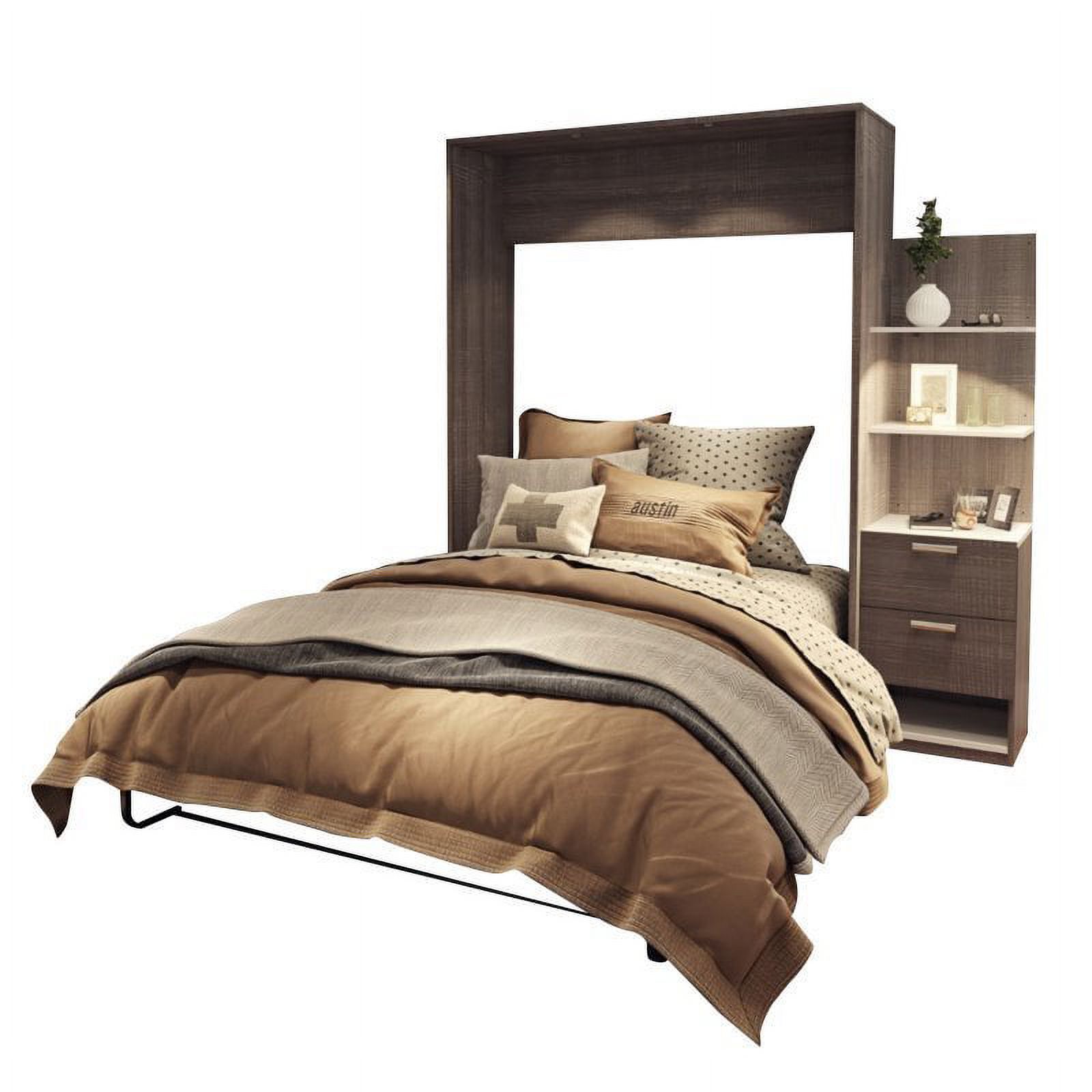 Atlin Designs Wood Queen Murphy Bed with Nightstand in Bark Gray/White ...