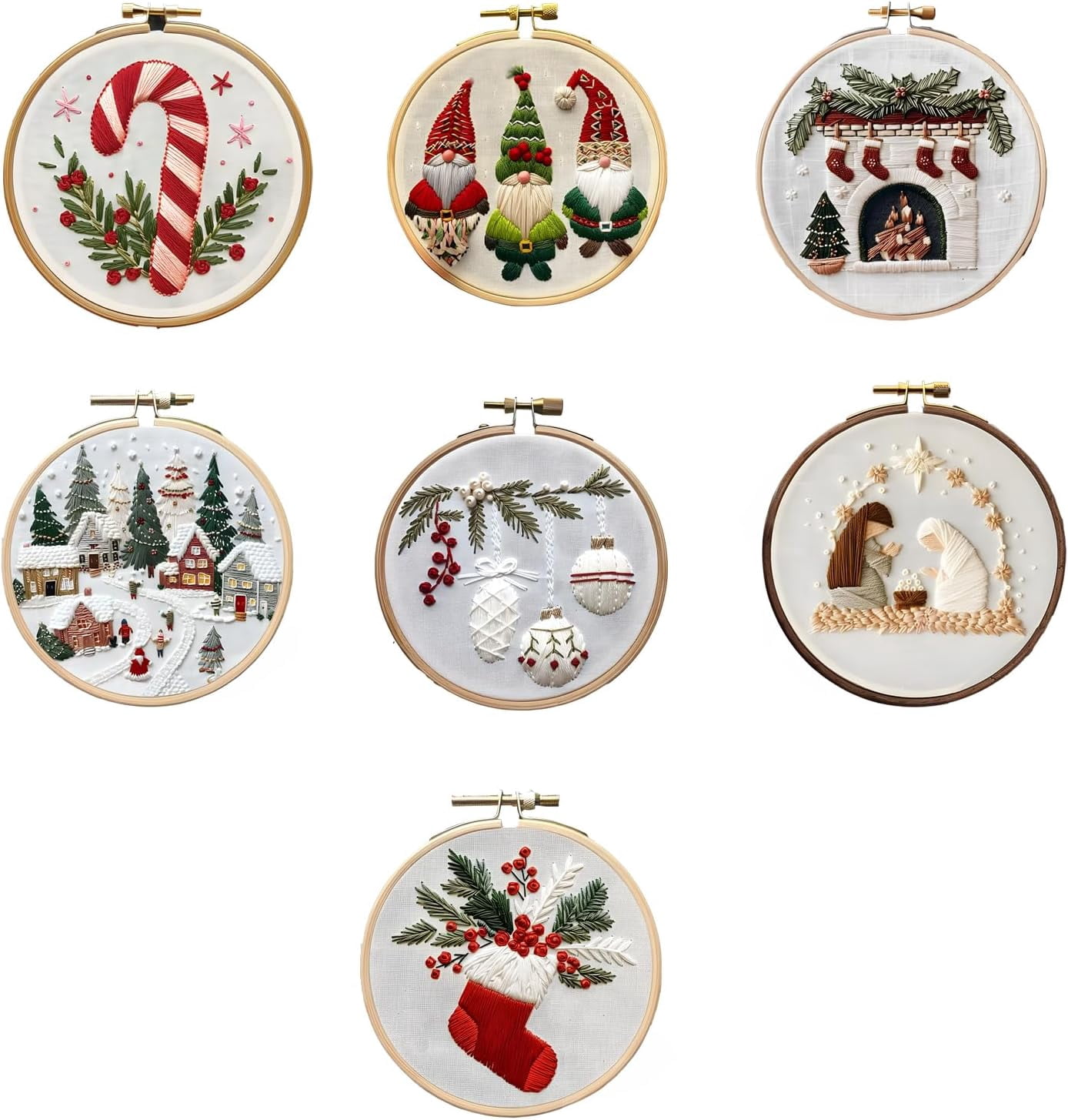 Kit De Broderie De Noël – Motifs Nains De Noël – Pour Débutants Adultes – Inclus Tissu, Fils, Aiguille, Cercle – Décoration Hivernale - 14
