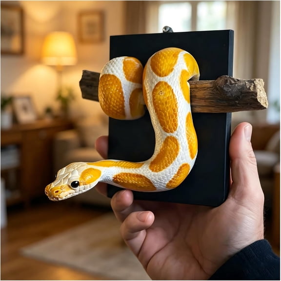 Atlodas Golden Ball Python Wall Sculpture, Realistic Snake Wall Decor, Resin Python Hanging Wall Art, 3D Snake Statue for Living Room Bedroom Home Decor, Symbol of Strength & Prosperity (Orange)