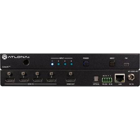 Atlona - JunoX™ 4 x 1 HDMI Switcher with 4K and HDR Pass-Through - Black