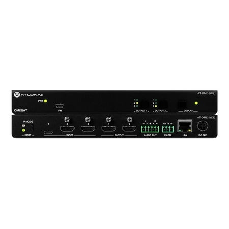 Atlona - Omega Series 3 x 2 Matrix Switcher for HDMI and USB-C - Black