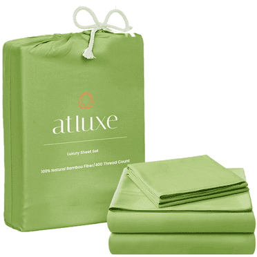 Atluxe Premium Bamboo Sheets. King Size Bed Sheets 4 Piece Set, 100% Natural Bamboo. Sage Green