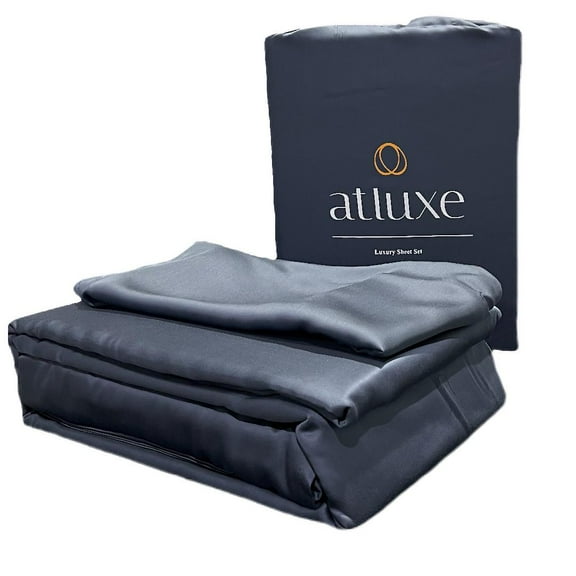 Atluxe Premium Viscose Bamboo Sheet. 4-Piece Luxury Bedding Set. Slate Blue, Queen