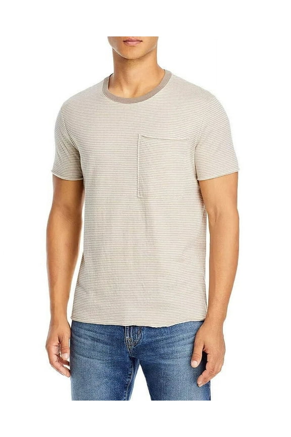 Anthony Thomas Melillo Men's Cotton Double Face Stripe Pocket Tee Wheat-Smal
