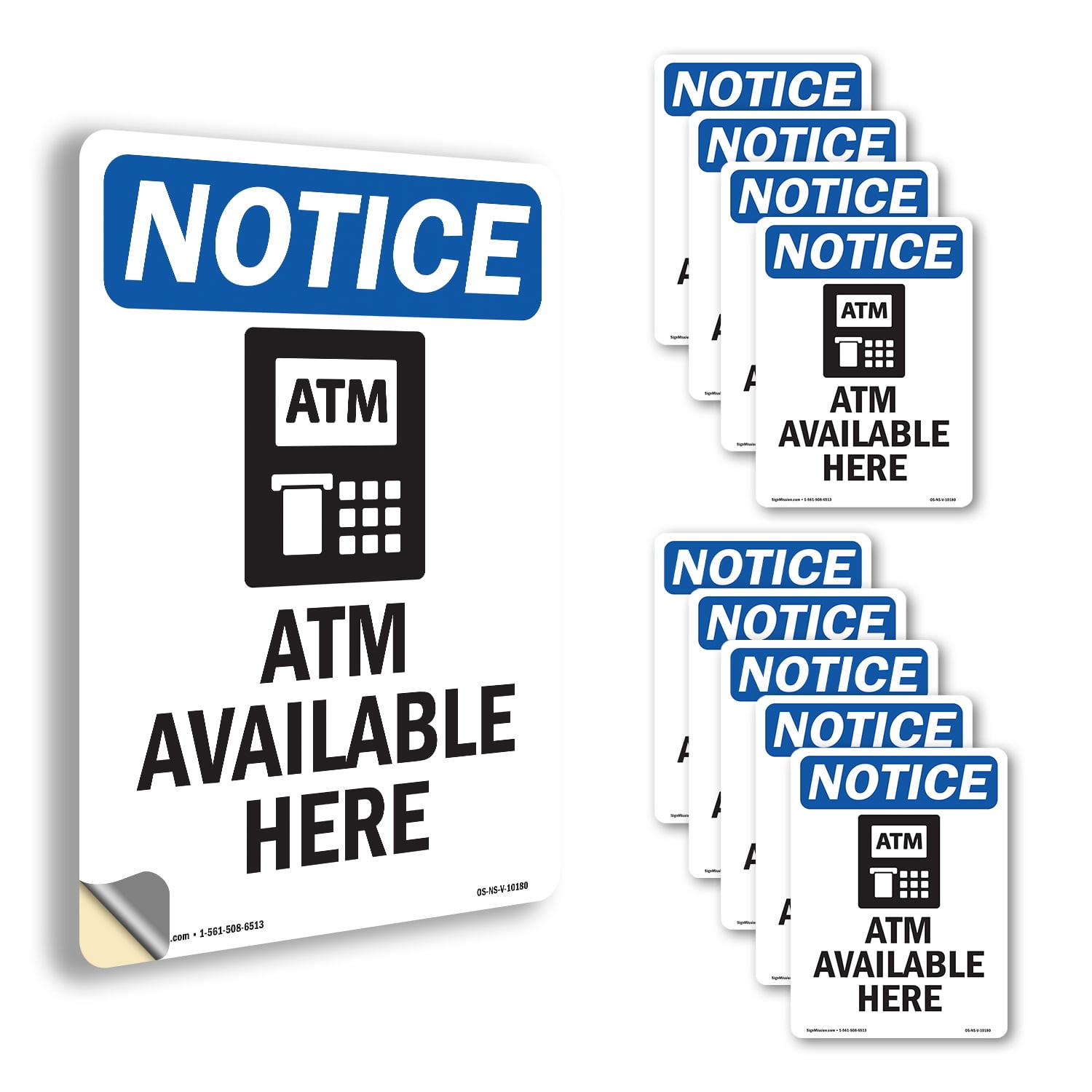 Atm Available Here With Symbol OSHA Notice Vinyl Decal Label 7 Inch x 5 ...