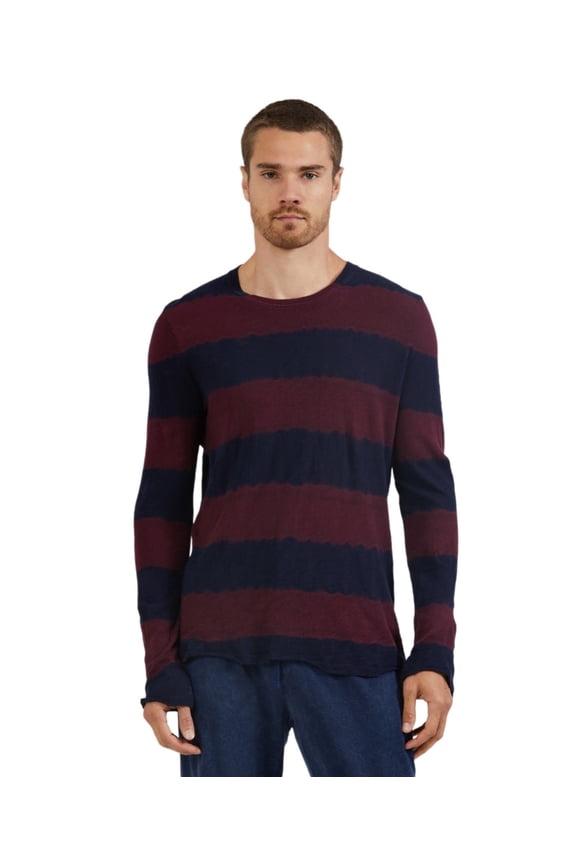 Mens Slub Jersey Long Sleeve Destroyed Wash Tee, Burgundy, Large