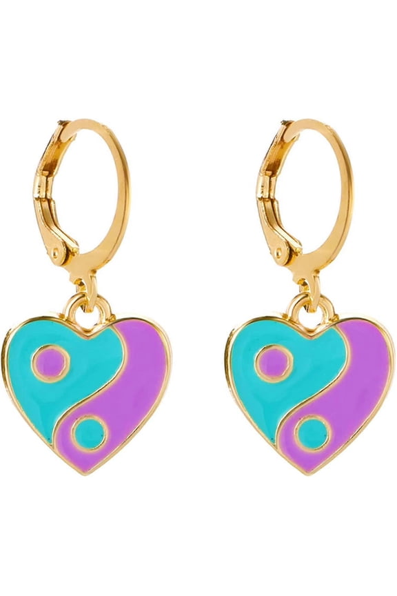 Atmneris Heart Yin Yang Dangle Hoop Earrings Enamel Statement Earring Small Hoop Mini Huggie Earrings For Women - SNNGV