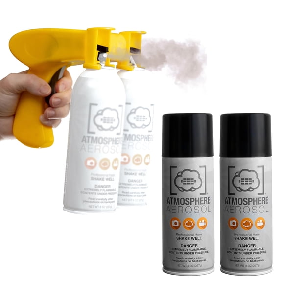 Atmosphere Aerosol 8oz Haze/Fog Spray for Photographers and Filmmakers, 2-Pack, Bundle with Double Barrel Can Gun
