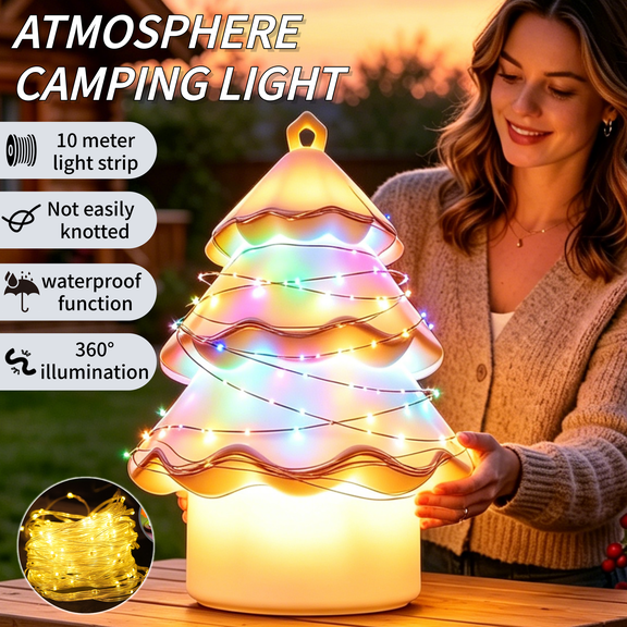 Atmosphere Christmas Tree Camping Lights Portable Rechargeable 10 Meter Super Bright Light Strip IP44 Waterproof Design 5 Lighting Modes LED Camping Lamps Strap for Indoor and Outdoor Christmas