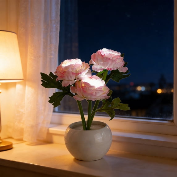 Atmosphere Desk Lamp, Mini LED Flower Pot Night Light, Decorative Floral Accent Light, Romantic Gift for Bedroom Living Room Desktop