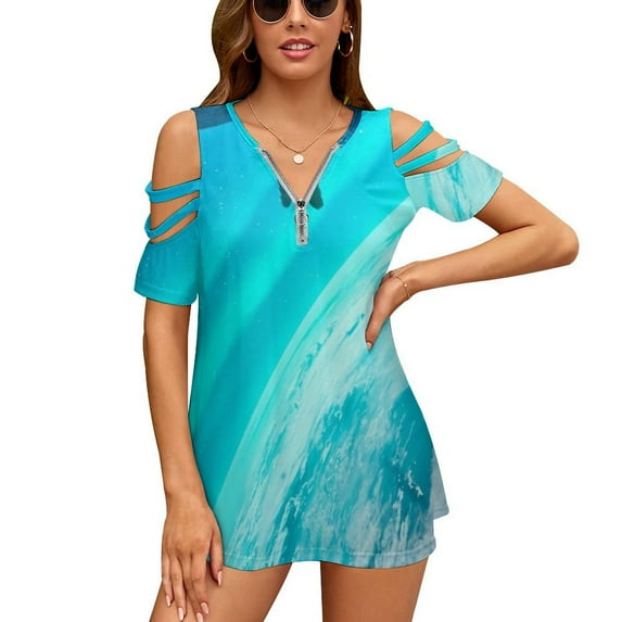 Atmosphere Ruffle Short Sleeve T-Shirt Women'S T-Shirts Tee Fashion Casual Shirts Whale Surreal Collage Sheet Vinyls Covers
