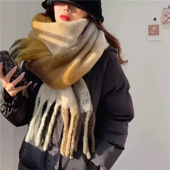 Atmosphere - Thickened Warm Plaid Circle Scarf for Women, Versatile Couple Scarf for Men, College Style Ins Scarf for Women in Winter