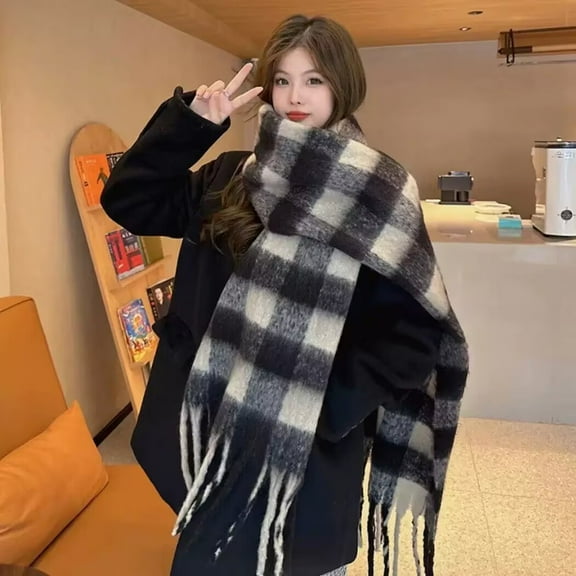 Atmosphere - Thickened Warm Plaid Circle Scarf for Women, Versatile Couple Scarf for Men, College Style Ins Scarf for Women in Winter