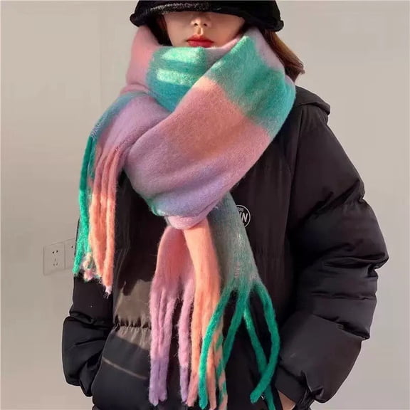 Atmosphere - Thickened Warm Plaid Circle Scarf for Women, Versatile Couple Scarf for Men, College Style Ins Scarf for Women in Winter