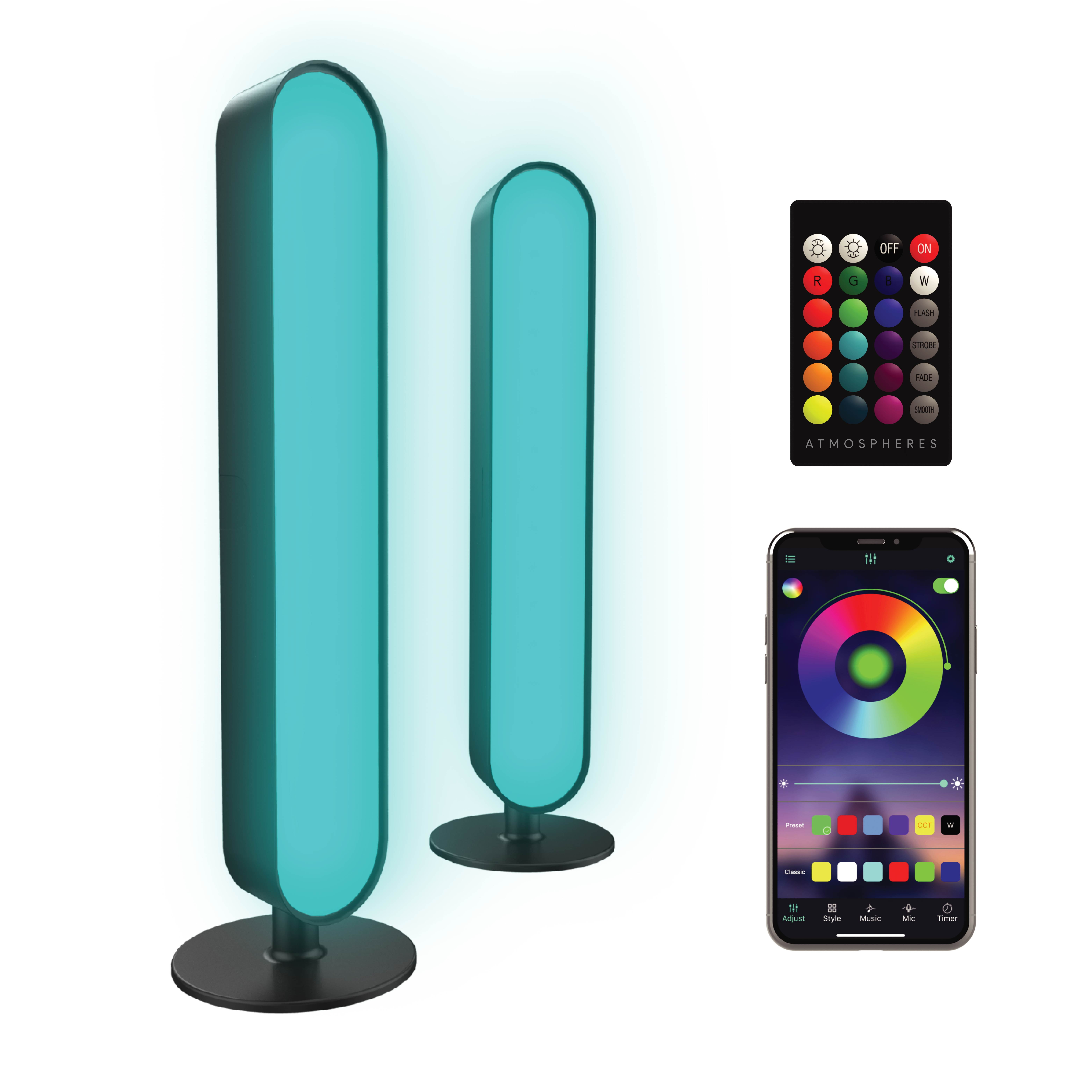 Atmospheres ColorBar LED Lights, Dual USB-powered Multi Color LED Light Bars  w/ Remote+App Control 